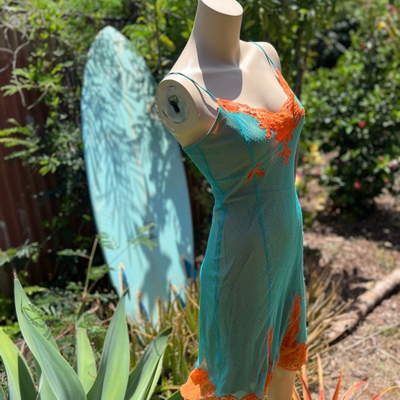 Betsey Johnson Turquoise and Orange Lace Dress - Picture 5 of 8